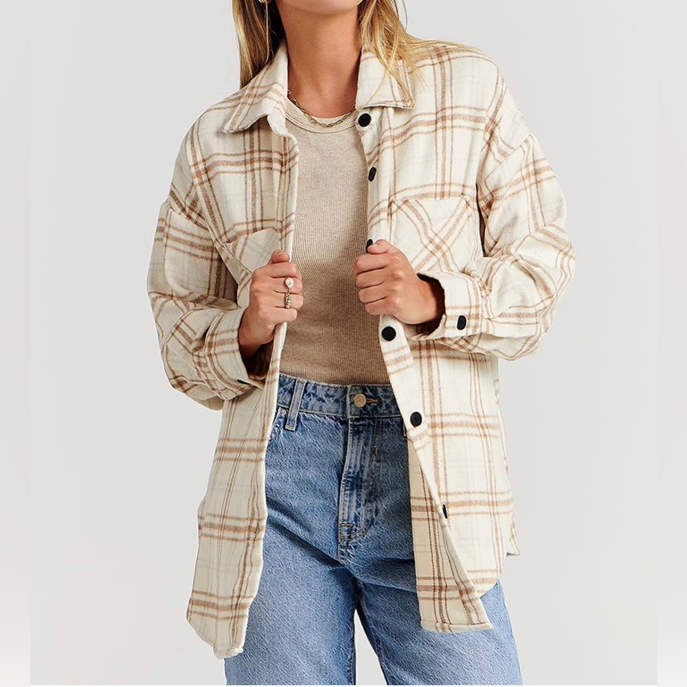 NWOT khaki cream plaid shacket
